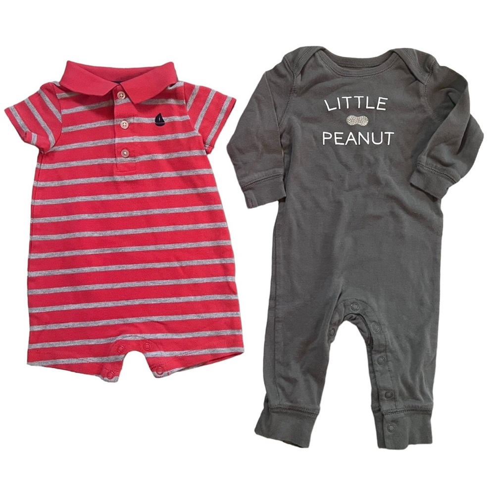 Striped Red and Gray Kids One Piece Set